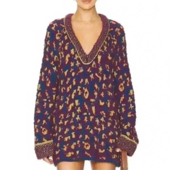 Free People Little Animal Pullover in Blue Fig Combo nwot size m - Picture 5 of 10